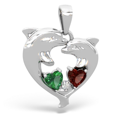 lab emerald-garnet dolphins pendant