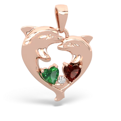 lab emerald-garnet dolphins pendant