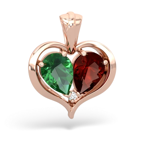 lab emerald-garnet half heart whole pendant