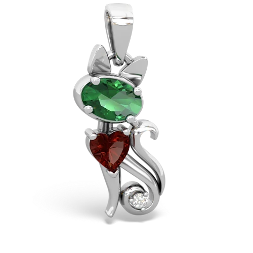 lab emerald-garnet kitten pendant