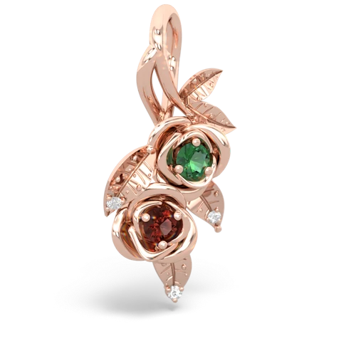 lab emerald-garnet rose vine pendant