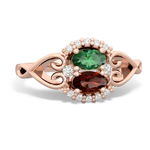 lab emerald-garnet antique keepsake ring