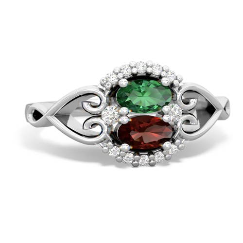 Lab Emerald Lab Created Emerald with Genuine Garnet Love Nest ring Ring