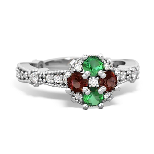 Lab Emerald Lab Created Emerald with Genuine Garnet Milgrain Antique Style ring Ring