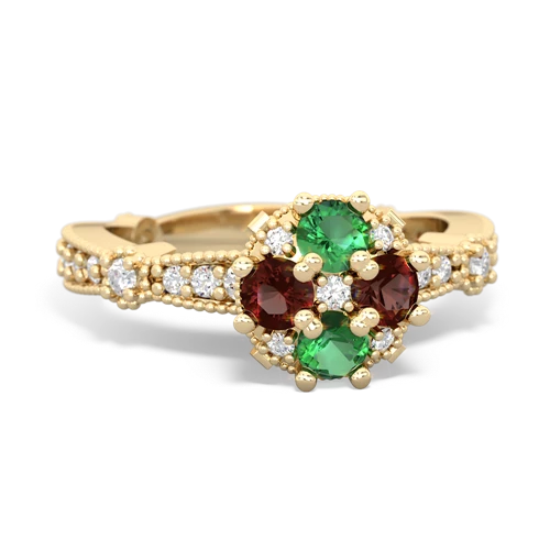 Lab Emerald Lab Created Emerald with Genuine Garnet Milgrain Antique Style ring Ring