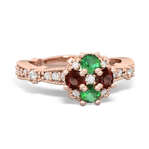 lab emerald-garnet art deco engagement ring