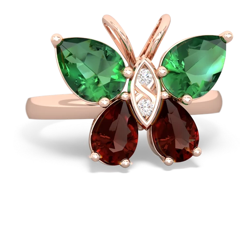 lab emerald-garnet butterfly ring