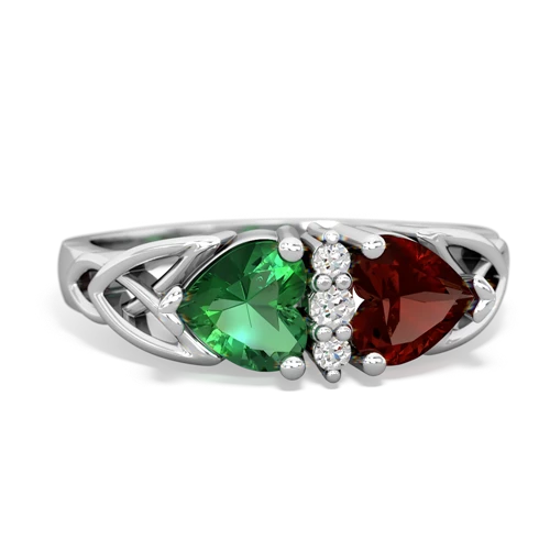 lab emerald-garnet celtic ring