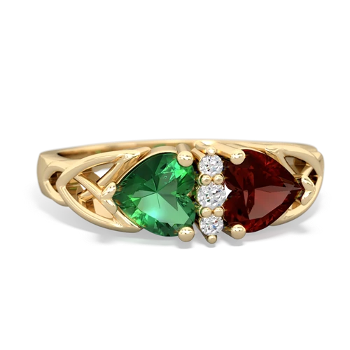 lab emerald-garnet celtic ring