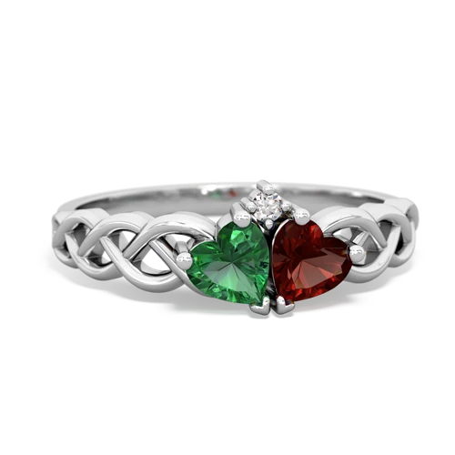 Lab Emerald Lab Created Emerald with Genuine Garnet Heart to Heart Braid ring Ring