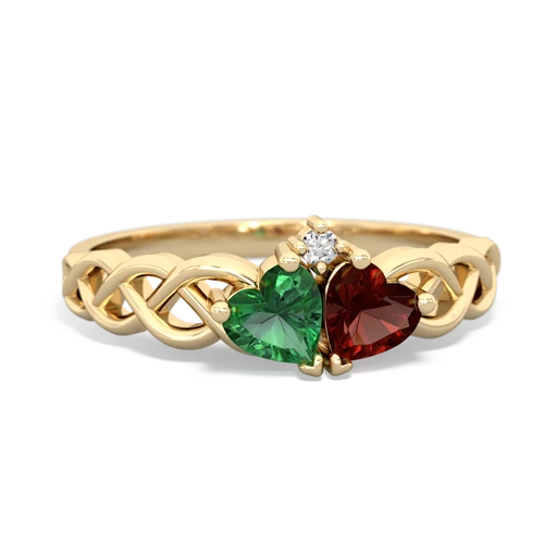 lab emerald-garnet celtic braid ring