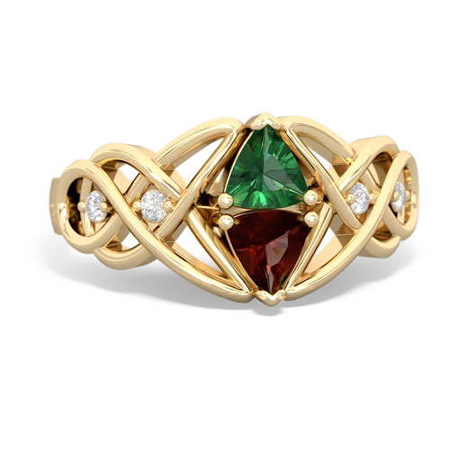 lab emerald-garnet celtic knot ring
