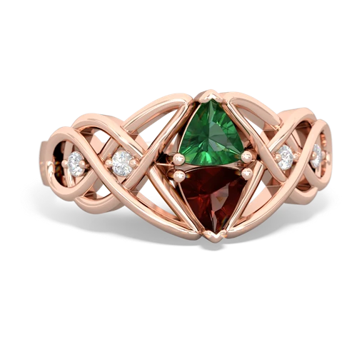 lab emerald-garnet celtic knot ring