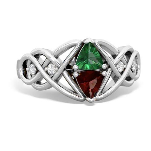 lab emerald-garnet celtic knot ring