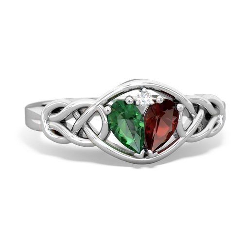 lab emerald-garnet celtic knot ring