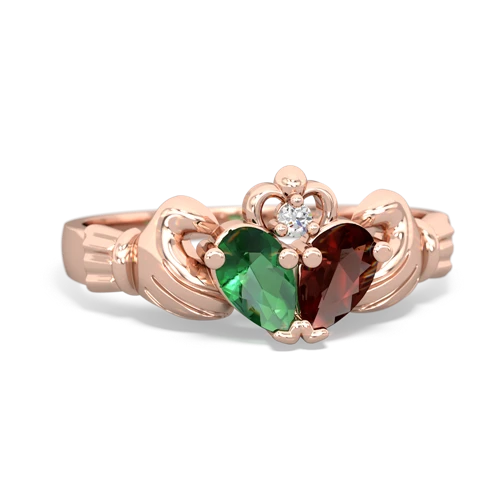 lab emerald-garnet claddagh ring