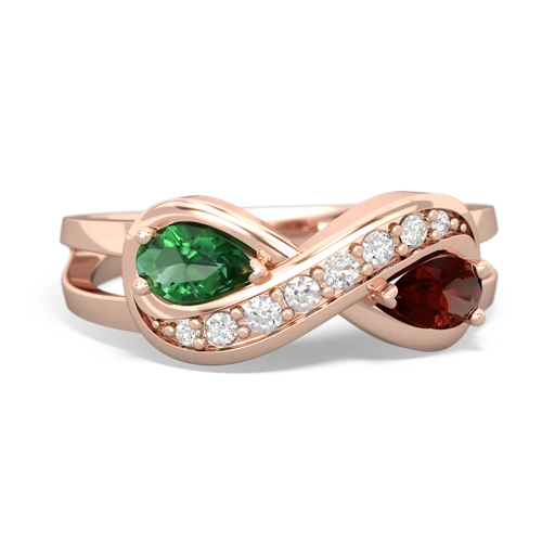 lab emerald-garnet diamond infinity ring