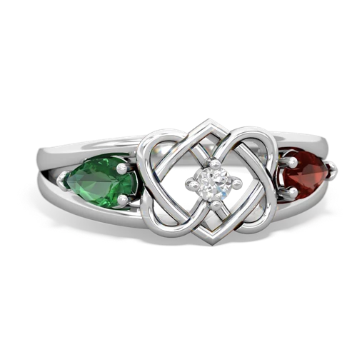 Lab Emerald Lab Created Emerald with Genuine Garnet Hearts Intertwined ring Ring