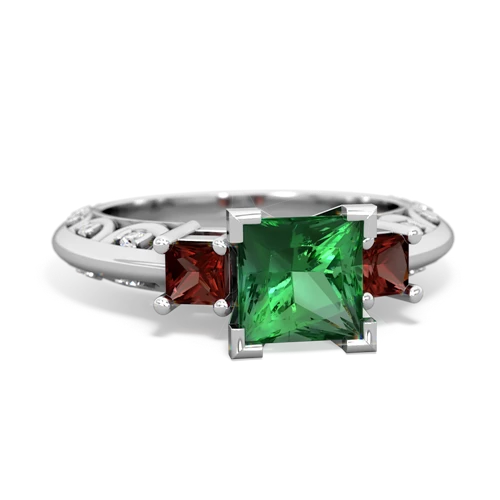 Lab Emerald Lab Created Emerald with Genuine Garnet and  Art Deco ring Ring