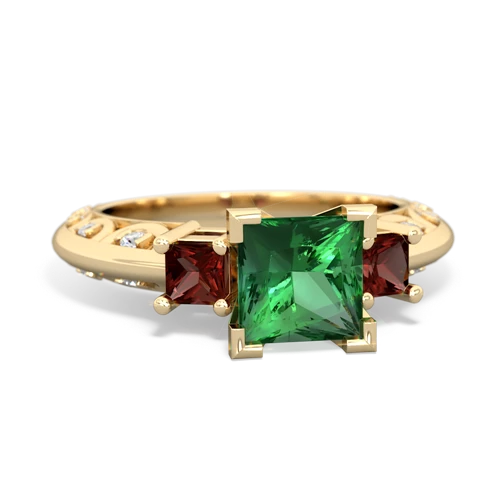 Lab Emerald Lab Created Emerald with Genuine Garnet and  Art Deco ring Ring
