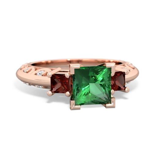 lab emerald-garnet engagement ring