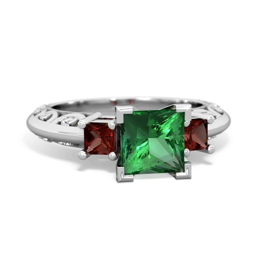 lab emerald-garnet engagement ring