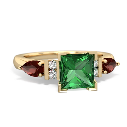 Lab Emerald Lab Created Emerald with Genuine Garnet and Genuine Aquamarine Engagement ring Ring