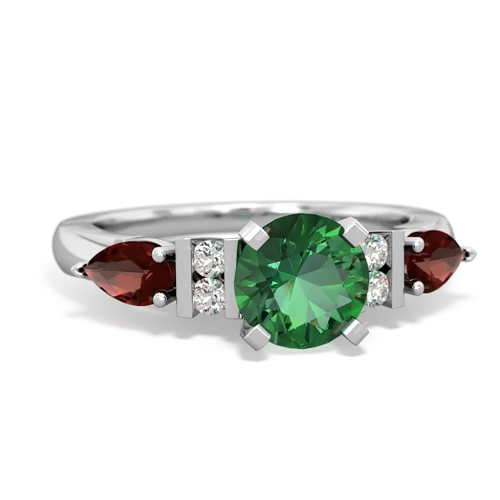 lab emerald-garnet engagement ring