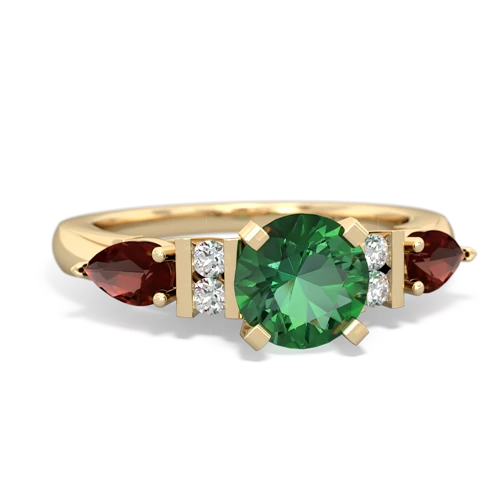 lab emerald-garnet engagement ring