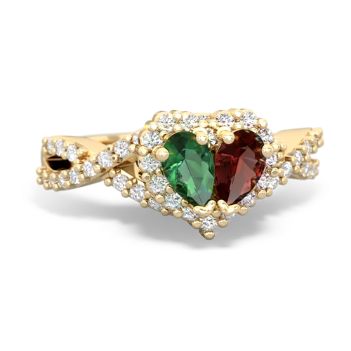 lab emerald-garnet engagement ring