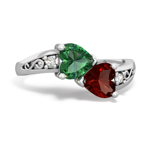 Lab Emerald Lab Created Emerald with Genuine Garnet Snuggling Hearts ring Ring