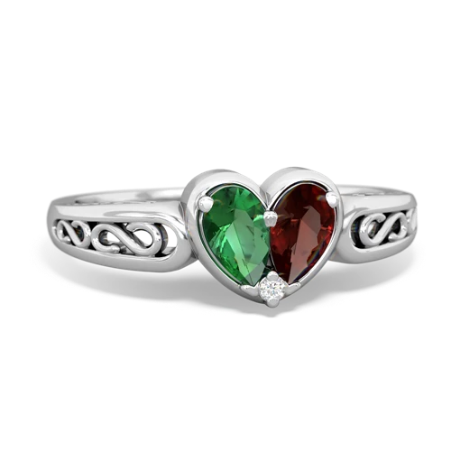 Lab Emerald Lab Created Emerald with Genuine Garnet filligree Heart ring Ring