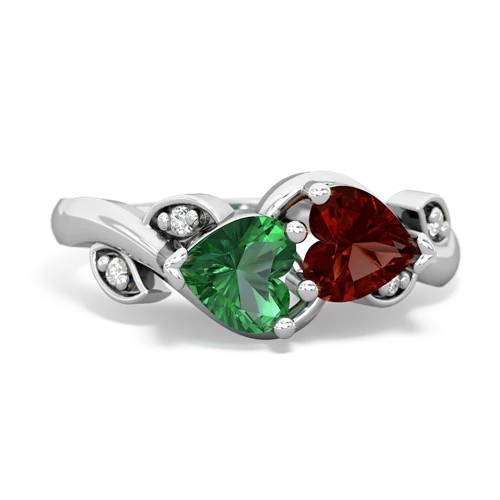 lab emerald-garnet floral keepsake ring