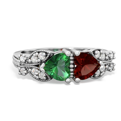 Lab Emerald Lab Created Emerald with Genuine Garnet Diamond Butterflies ring Ring