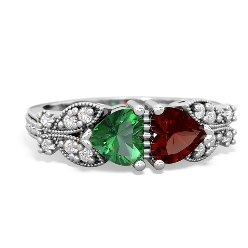 lab emerald-garnet keepsake butterfly ring