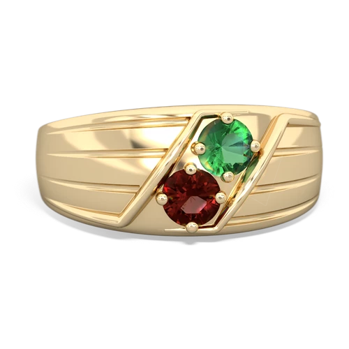 Lab Emerald Lab Created Emerald with Genuine Garnet Art Deco Men's ring Ring