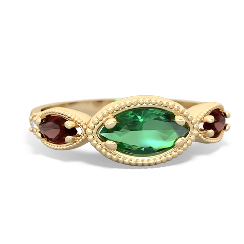 lab emerald-garnet milgrain marquise ring