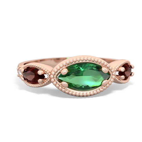 lab emerald-garnet milgrain marquise ring