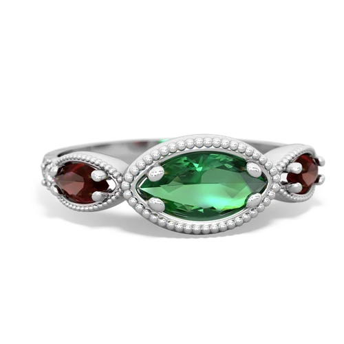 lab emerald-garnet milgrain marquise ring