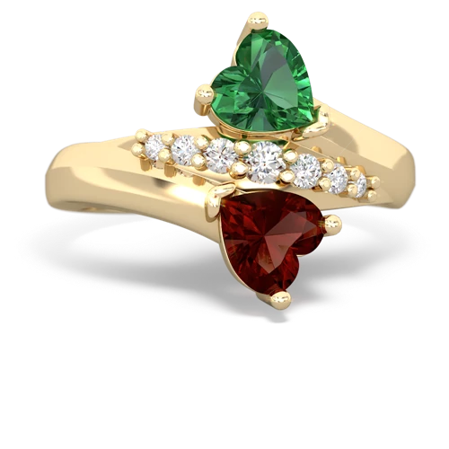Lab Emerald Lab Created Emerald with Genuine Garnet Heart to Heart Bypass ring Ring