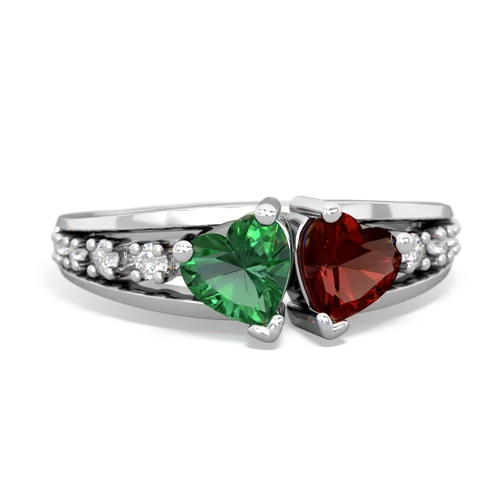 Lab Emerald Lab Created Emerald with Genuine Garnet Heart to Heart ring Ring