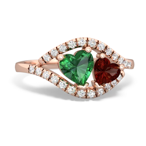 lab emerald-garnet mother child ring