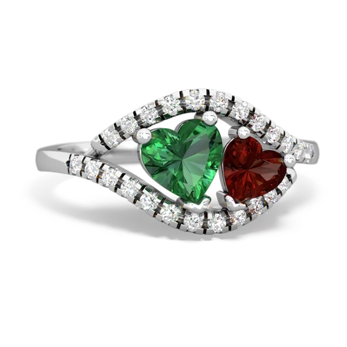 lab emerald-garnet mother child ring