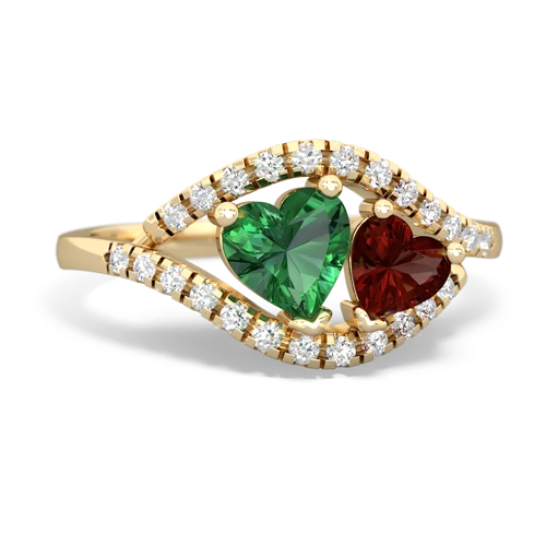 lab emerald-garnet mother child ring