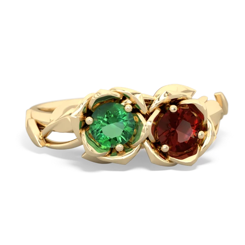 lab emerald-garnet roses ring