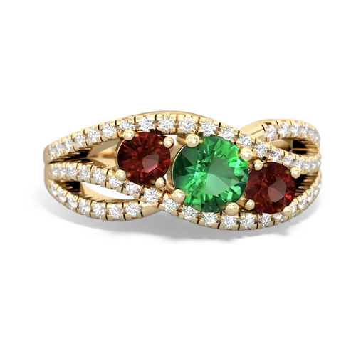 lab emerald-garnet three stone pave ring