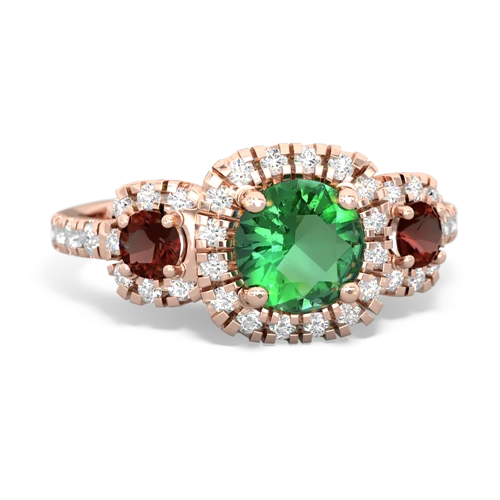 Lab Emerald Lab Created Emerald with Genuine Garnet and Genuine Aquamarine Regal Halo ring Ring