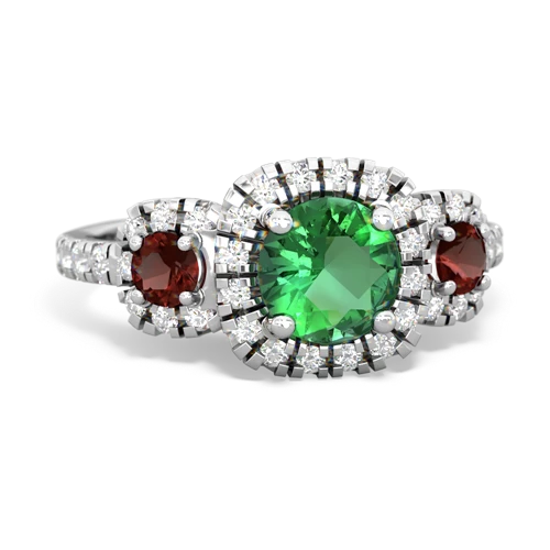 lab emerald-garnet three stone regal ring