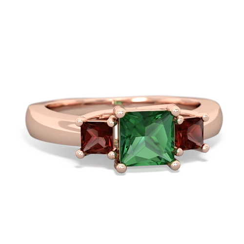Lab Emerald Lab Created Emerald with Genuine Garnet and Lab Created Emerald Three Stone Trellis ring Ring