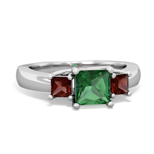 Lab Emerald Lab Created Emerald with Genuine Garnet and  Three Stone Trellis ring Ring